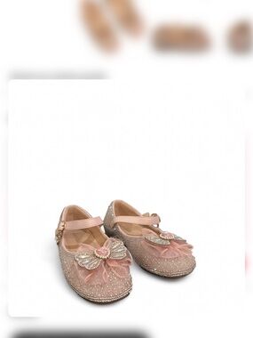DOE A DEAR - Girls Pink size 12-12.5 Sparkling Butterfly Mary Jane Dress Shoes